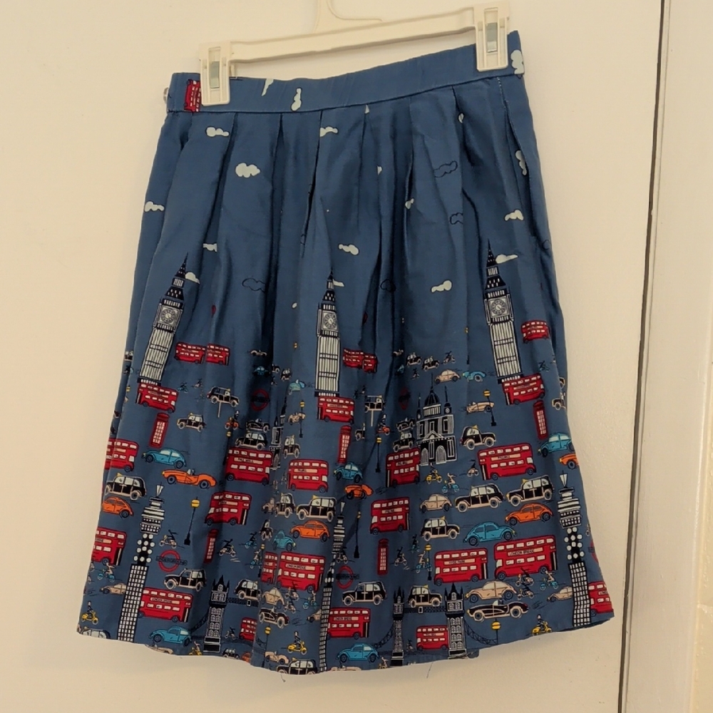 Blue Cityscape Print Skirt